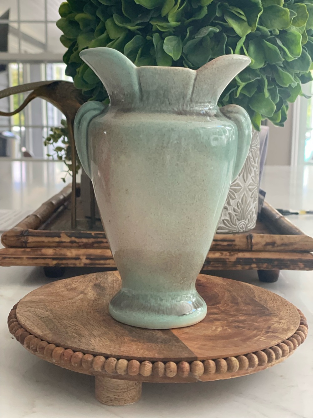 Vintage 1940’s Gonder Ohio Pottery double handle urn vase.